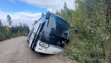Фото - Автобус с пассажирами съехал в кювет в Карелии